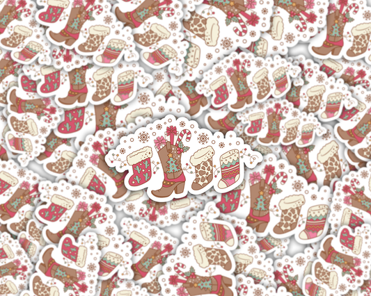 Cowboy Boot Christmas Stocking Vinyl Sticker