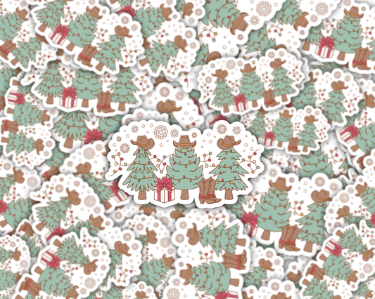 Cowboy Christmas Tree Vinyl Sticker
