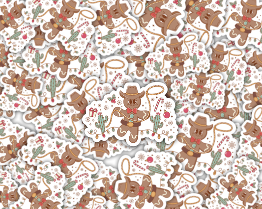 Cowboy Gingerbread Christmas Vinyl Sticker